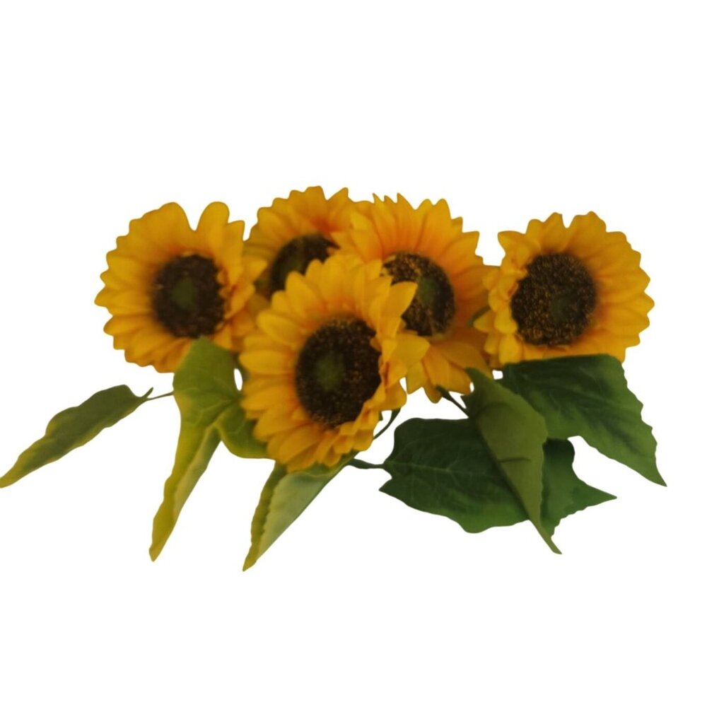 Artificial Sunflowers For Wreath Making 5 Stems With Leaves Yellow & Green 5" Wi